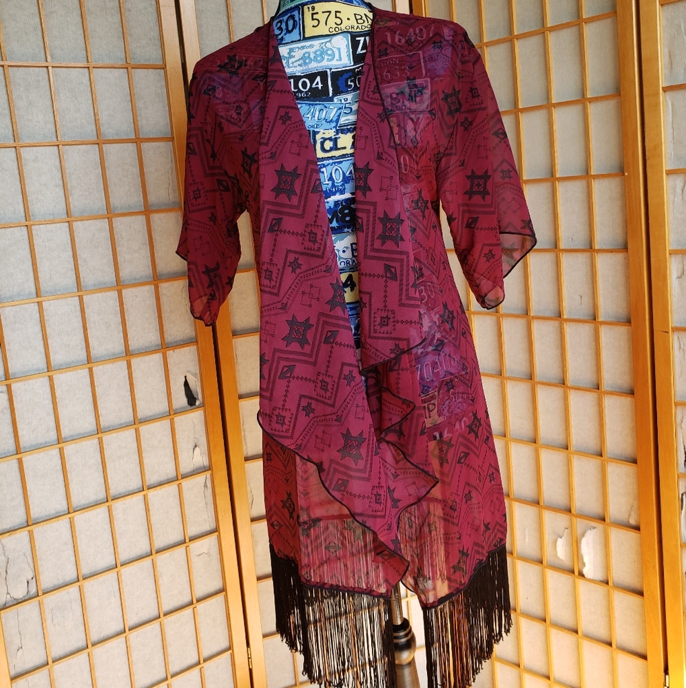 LuLaRoe Boho Kimono Fringe Coverup - Picture 6 of 7